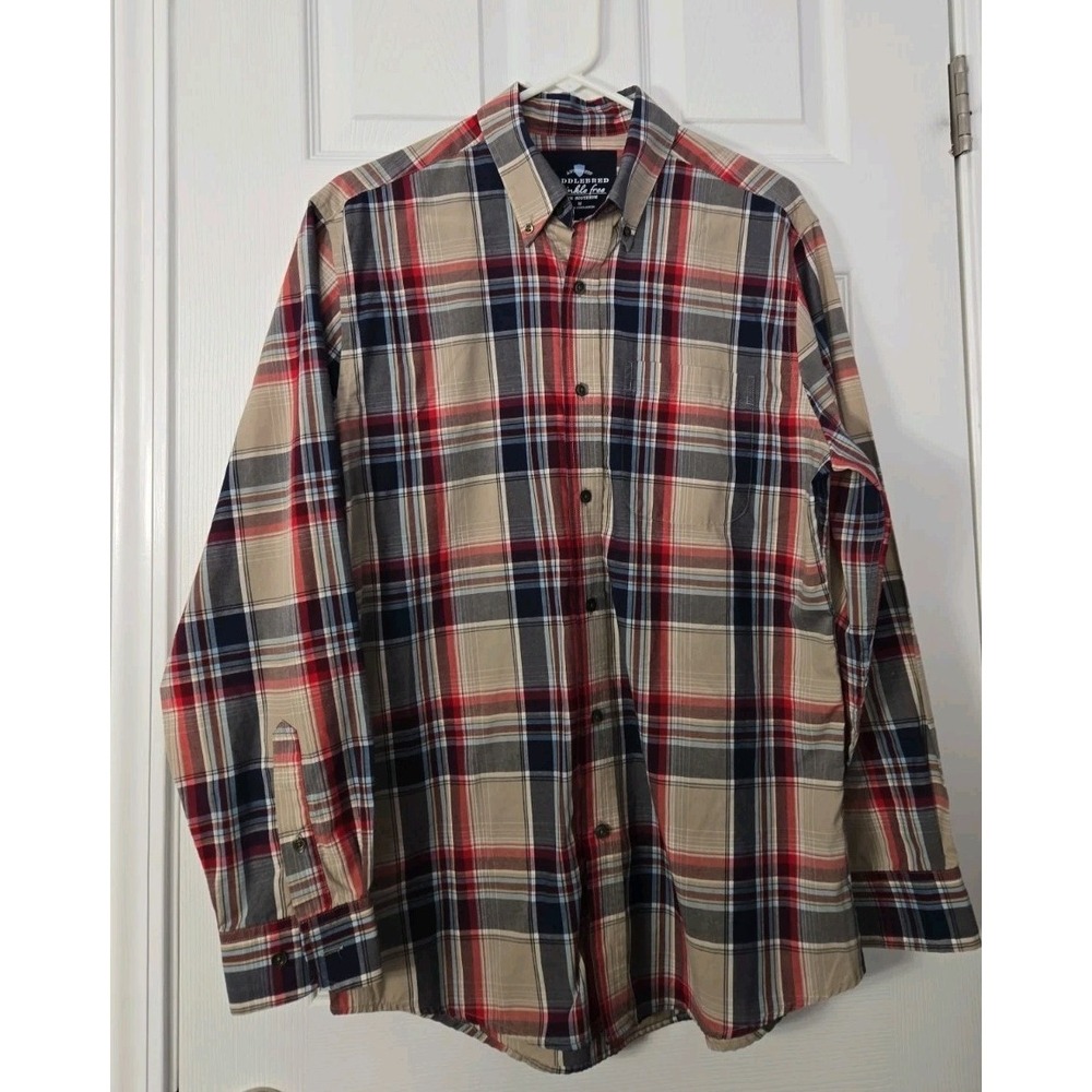 SADDLEBRED WRINKLE FREE Long Sleeve Tan MULTICOLOR Plaid shirt MEN'S MEDIUM